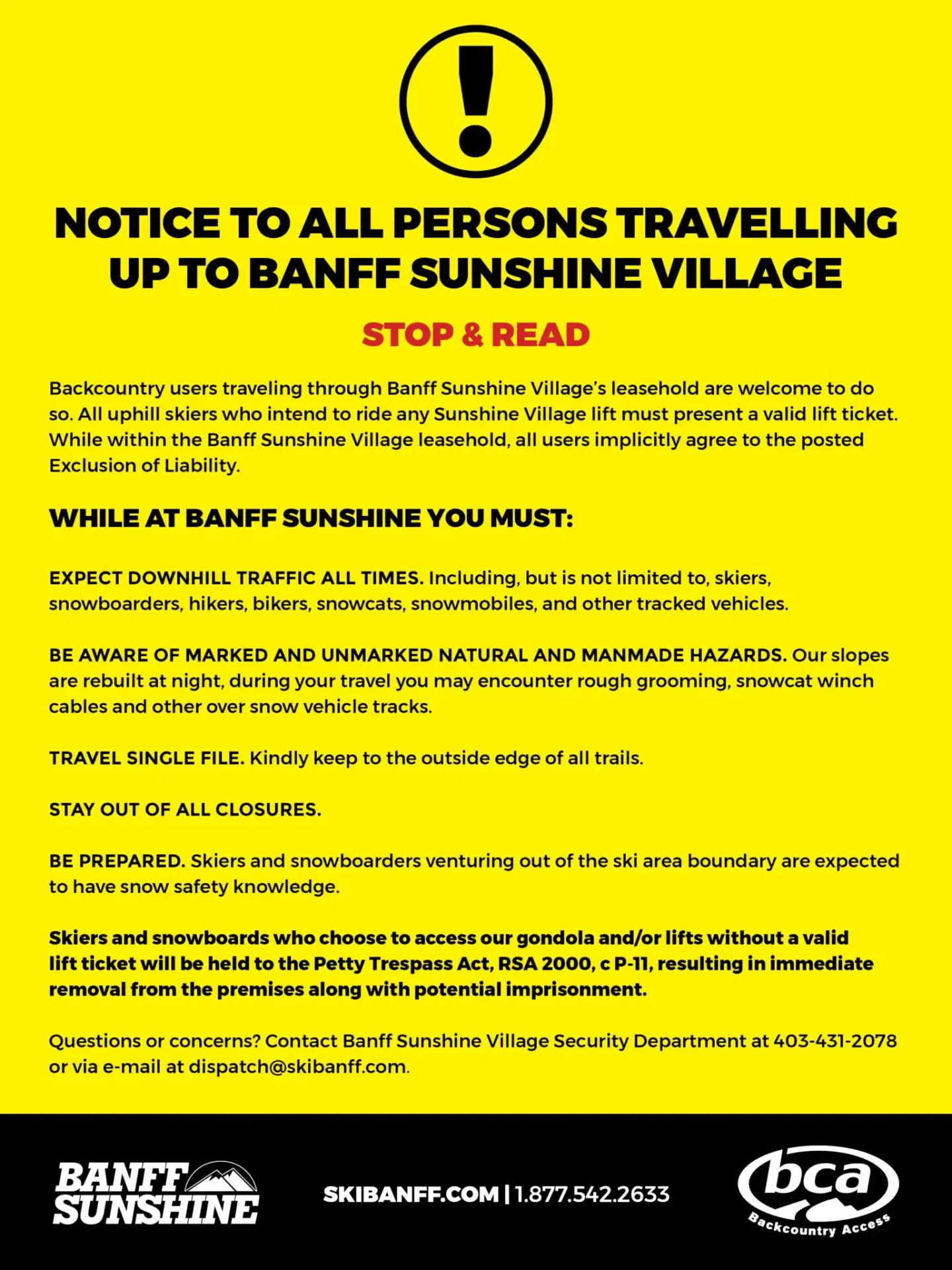 Yellow safety poster warning travelers to report suspicious behavior to railway staff.