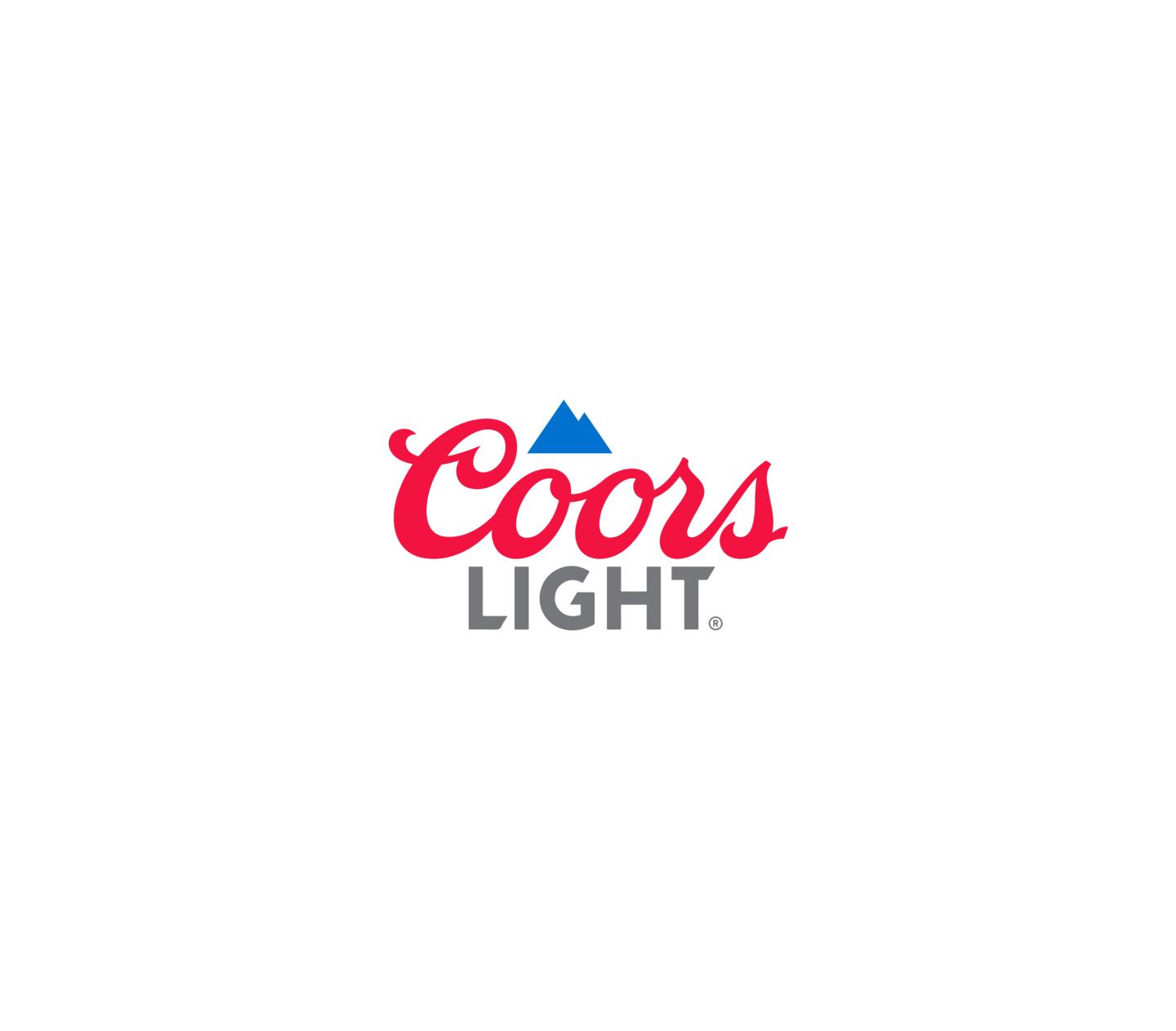 Coors Light logo with red script and gray text.