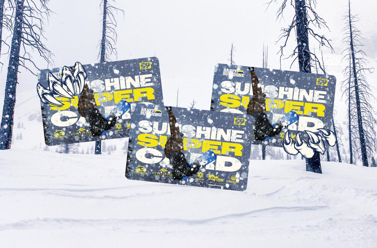 Three black “Sunshine Super” product packages arranged in snowy woods.